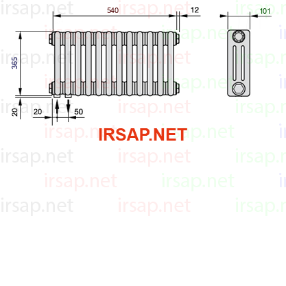 чертеж радиатора Irsap Tesi 30365-1230365-12-18-01